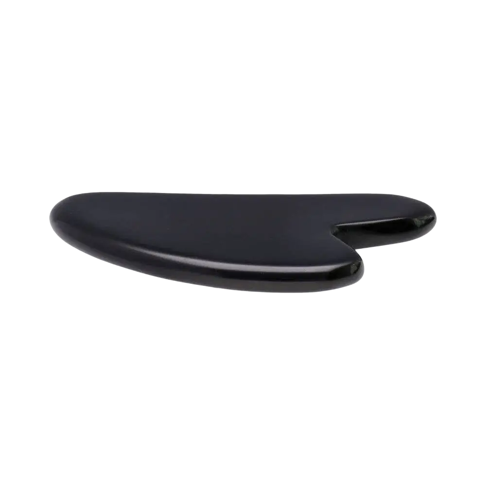 Vives de la Cortada S.L Gua Sha Obsidian-Massagegerät aus schwarzem Obsidian, als Schmuckstück mit glatter Oberfläche.