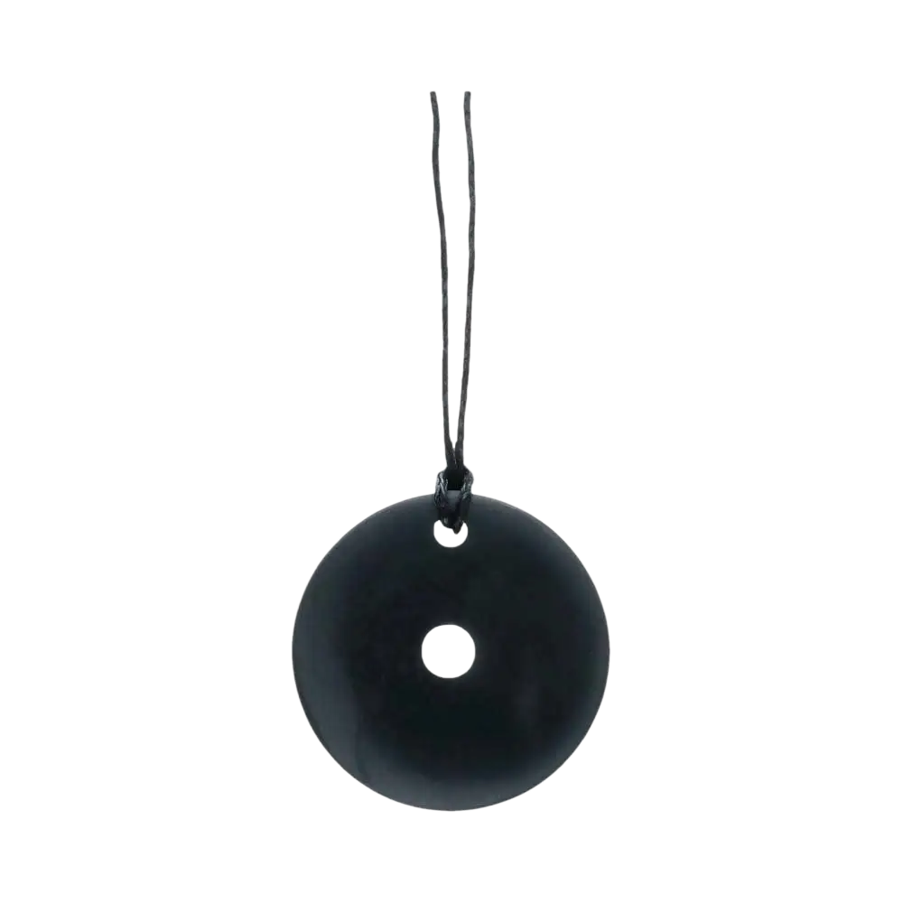 Schwarzer Shungit Donut Anhänger aus Schmuck von Vives de la Cortada S.L, detailreiche edle Naturstein-Perle