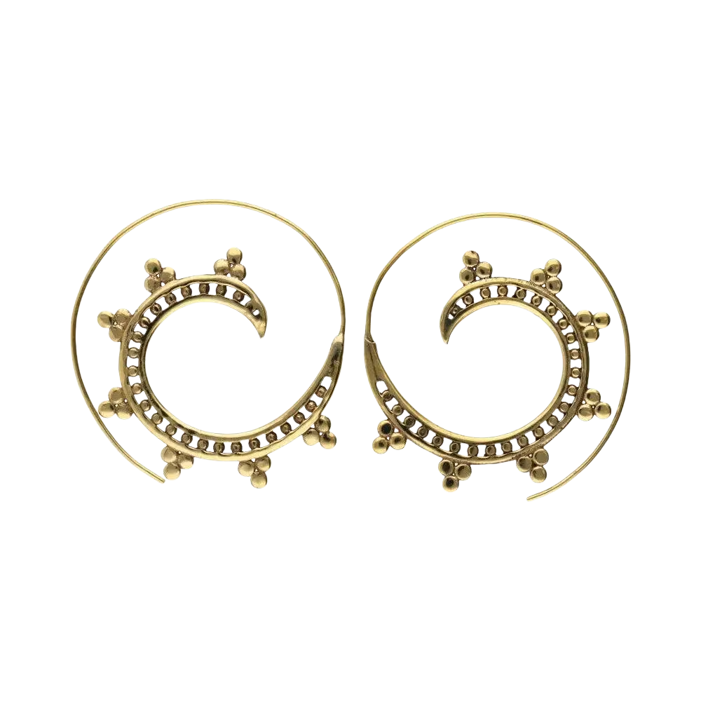 Spiralförmige Bronzeohrringe mit Punkten, handgefertigter Schmuck von Vives de la Cortada S.L, detailreiche Design, elegante Ohrringe