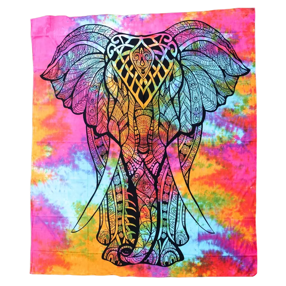 Wandbehang Ritualtuch „Die Schöne des Elefanten“ aus Baumwolle, dekorative Wanddekoration mit Elefantenmotiv, 200x210cm