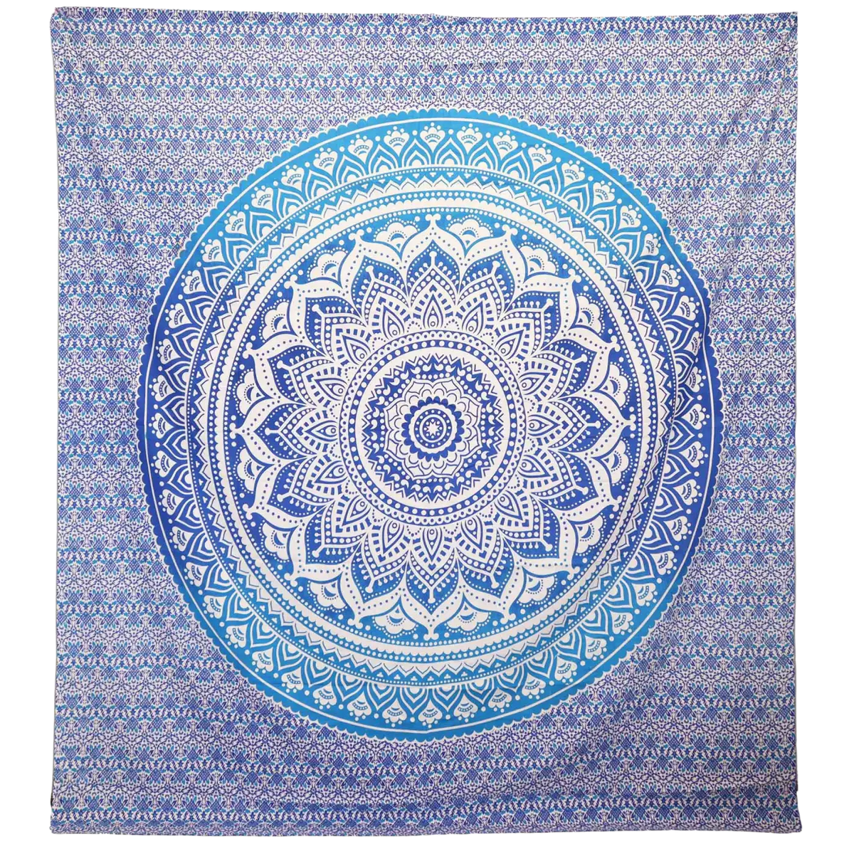 Blauer Wandteppich Ritualtuch mit Mandala-Design, Wandbehang aus Baumwolle, 212x193 cm, von AW Artisan