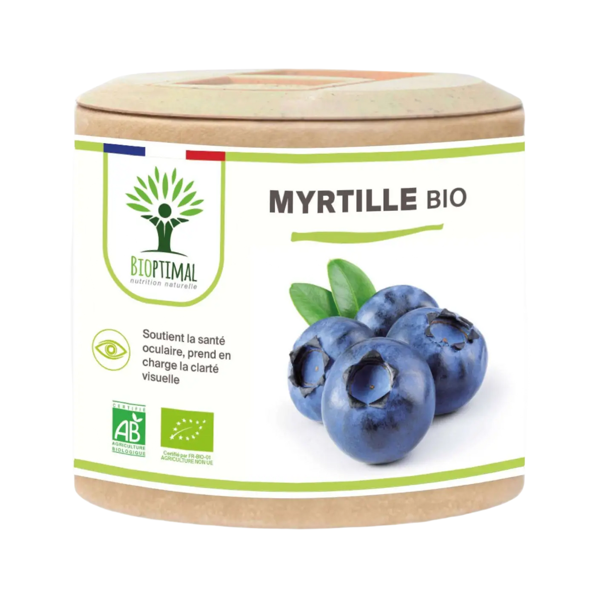 Bioptimal Wilde Bio Blaubeere Myrtille Nahrungsergänzung in Kapseln zur Unterstützung der Augengesundheit, natürliche Inhaltsstoffe