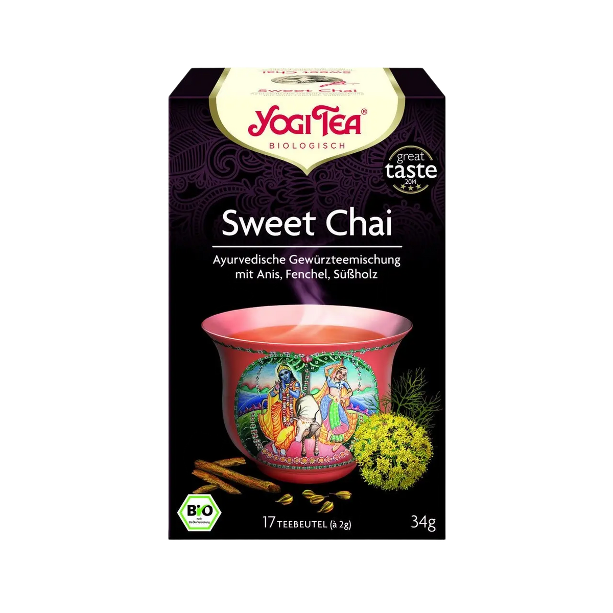 Yogi Tea Sweet Chai Gewürztee, biologisch, 17 Teebeutel in einer Box, aromatischer Bio-Gewürztee, ideal für gemütliche Teestunden