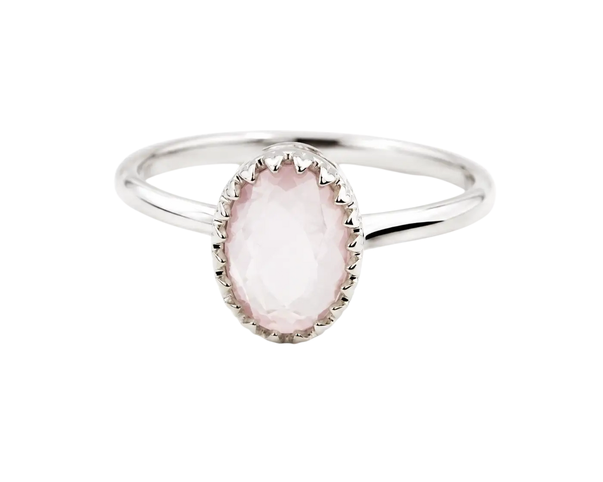 Zarter Silber Fingerring mit Rosenquarz, Durchmesser 17,2 mm, Größe 54, fein gearbeiteter Schmuck von Shanti Enterprise