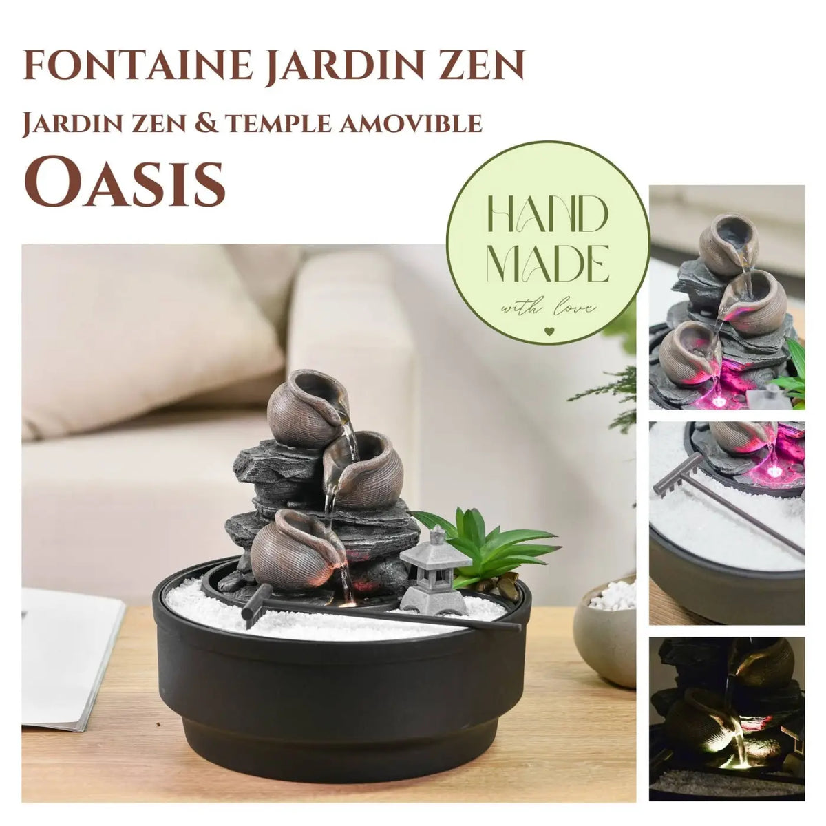 Zen'Arôme Zen-Garten und Indoor-Oasenbrunnen aus schwarzer Keramik, dekorative Wasserquelle für Zuhause