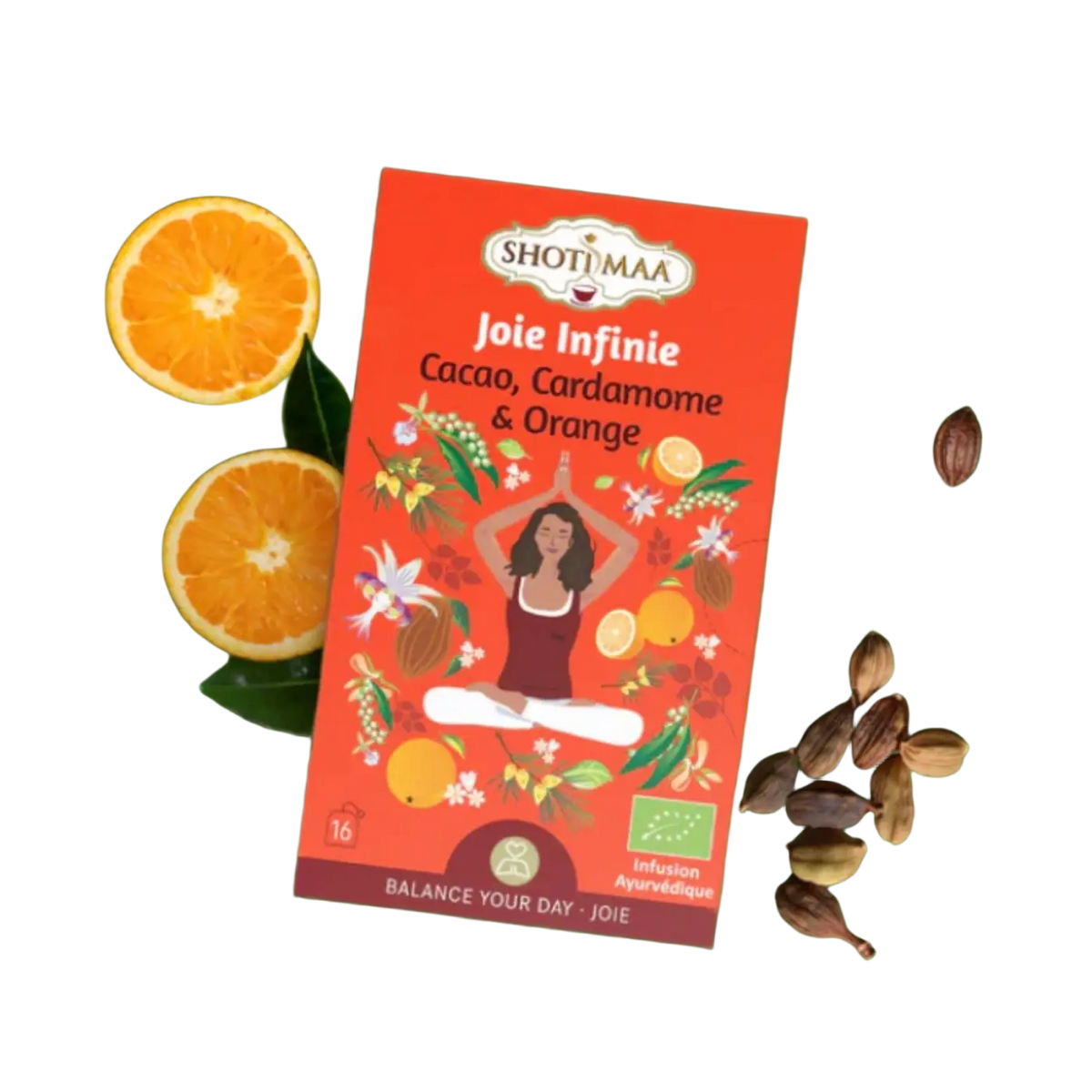 Bio-Kräutertee Joie Infinie von Zen'Arôme mit Kakao, Kardamom und Orangennote, frisch zubereiteter Tee in Tasse