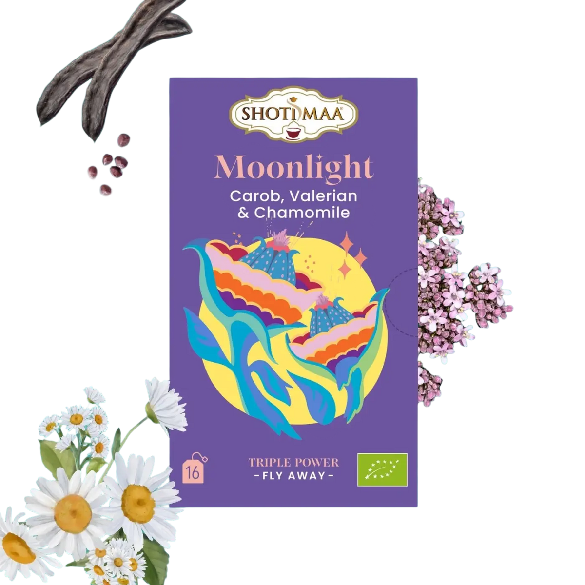 Bio-Kräutertee Zen'Arôme Gute Nacht mit Johannisbrot, Baldrian und Kamille für eine entspannte Schlafzeit, Teebeutel in Packung
