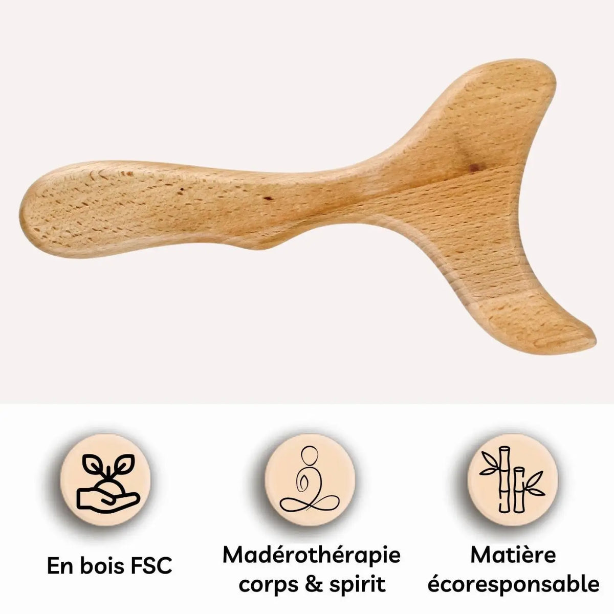 Holzmassagegerät Maryse von Zen'Arome für Körperformung, Entspannung und Detox, Zubehör für Madérothérapie in natürlichem Design