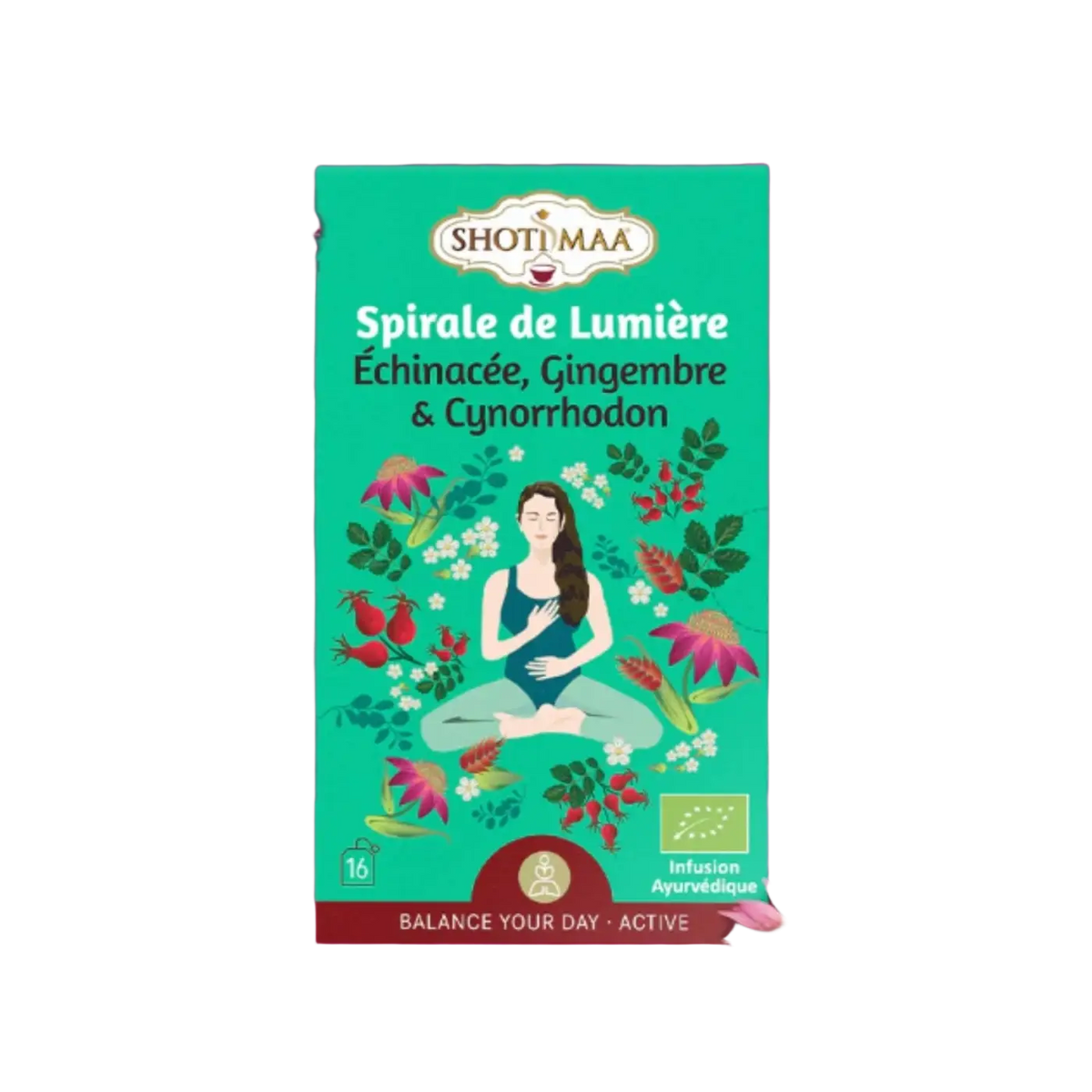 Bio-Kräutertee Zen'Arôme Spirale de Lumière, belebende Infusion mit frischen Kräutern in einer stilvollen Verpackung