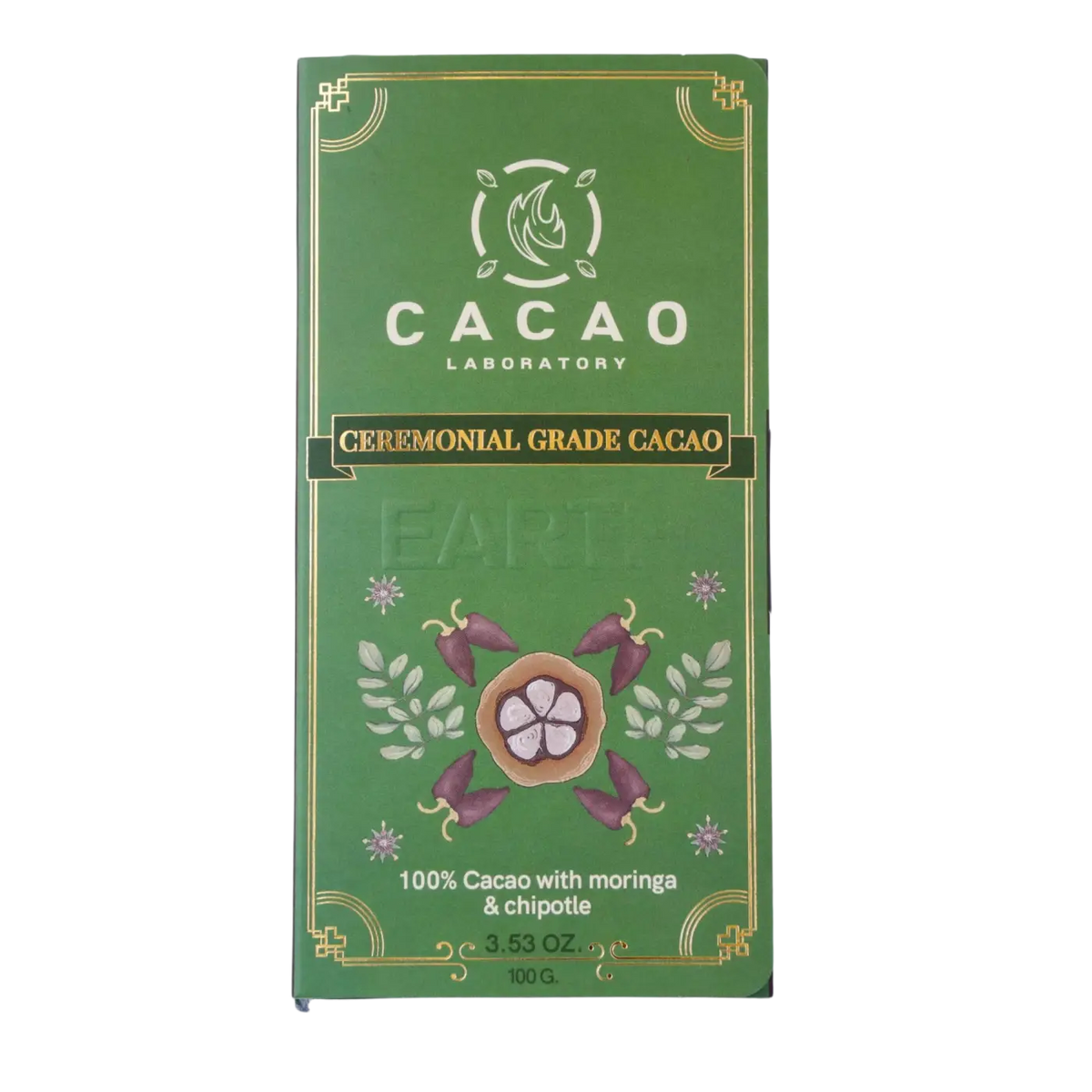 Zeremonieller Kakao Cacao Erdelement mit Moringa und Chipotle, hochwertige Süßigkeit, Cacao Lab, 100g, natürliche Zutaten