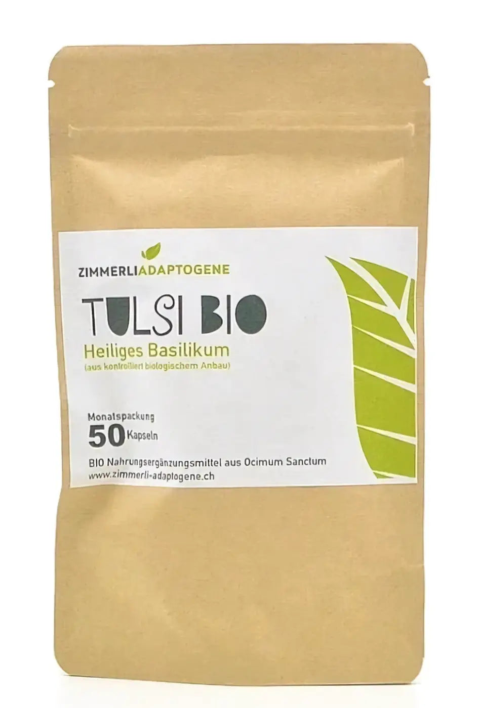 Zimmerli Adaptogene Tulsi Kapseln Bio, 50 Stück, natürliche Einzelkräuter für Balance, Reinheit und Stressresistenz