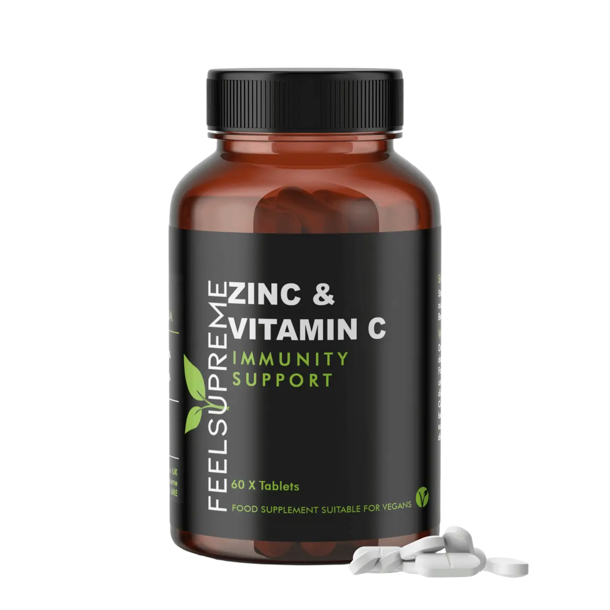 Nahrungsergänzungsmittel mit Zink und Vitamin C von Feel Supreme zur Unterstützung des Immunsystems, in einer Packung.