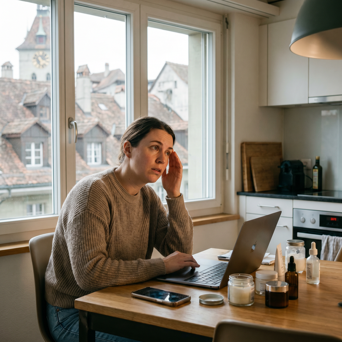 Silberner laptop mit minimalistischem design und sichtbarem apple logo zur natürlichen pflege mit kojie san seife aus bern