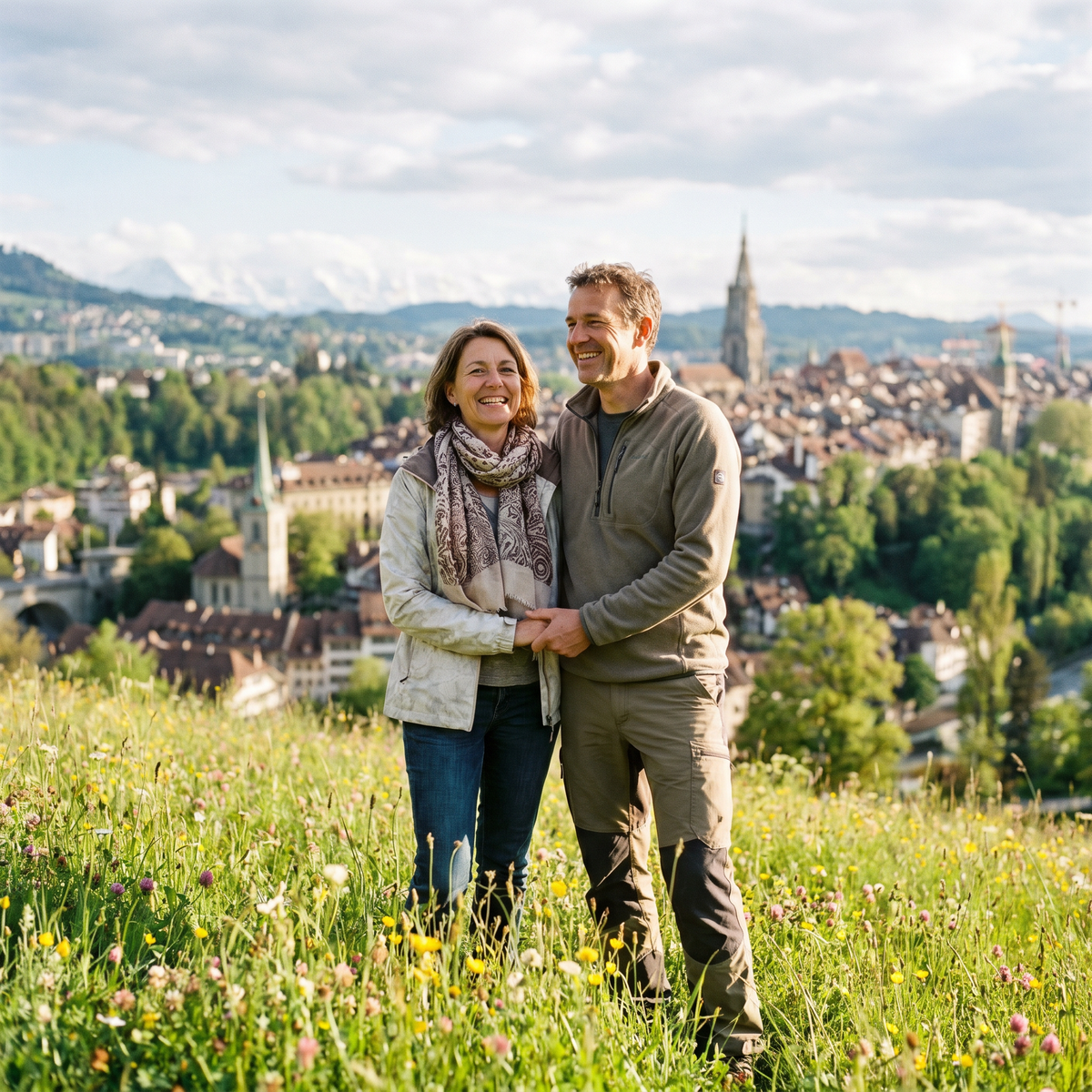 Ein paar steht in einem wildenblumenfeld zur unterstützung der ayurveda entgiftung mit samahan tee und ashwagandha pulver