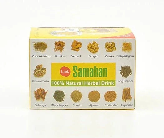 Link samahan 100% natürlicher herbal trinken box mit weiß-gelbem design und schwarzer pfeffer langer pfeffer zur vorbeugenden samahan trinken