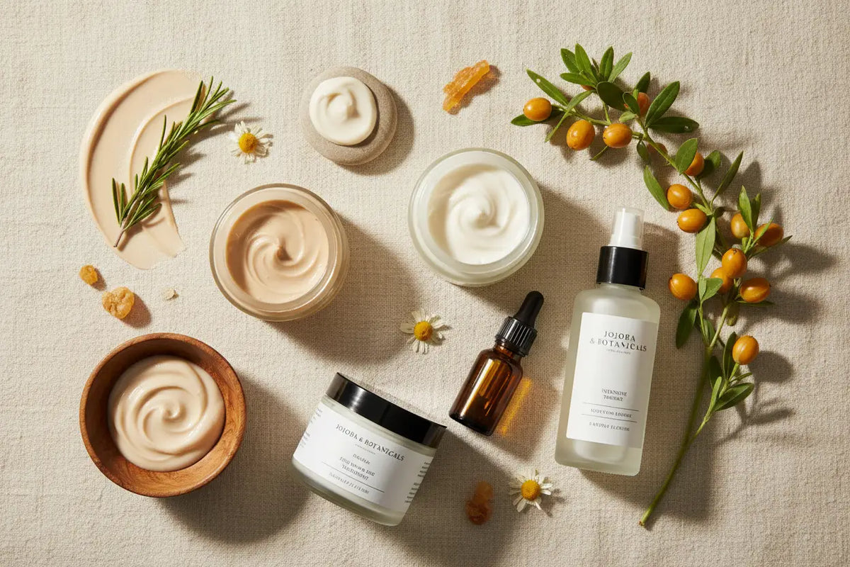 Klar glassprayflasche mit schwarzem knopf und weißem etikett jojoba botanicals naturkosmetik haarmasken intensivpflege mana shop gesundes haar