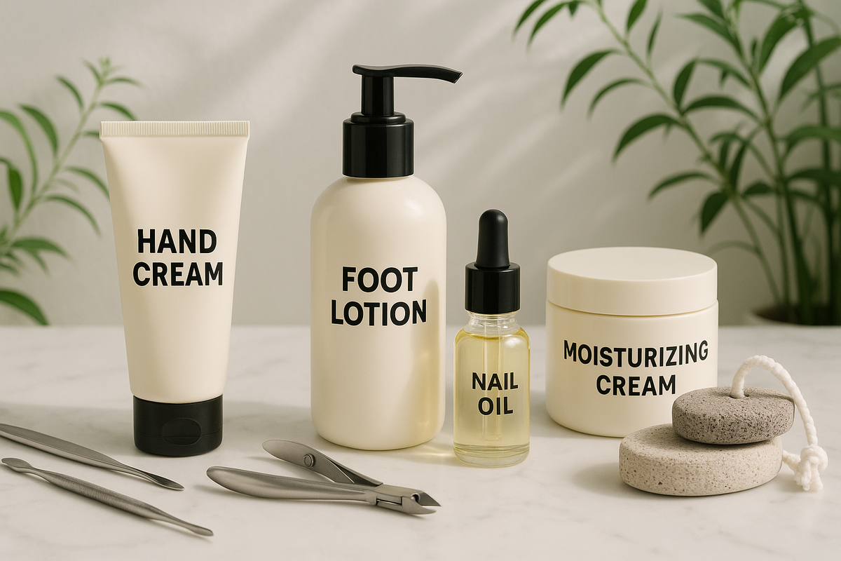 Creamy white hand cream in a sleek matte tube with black cap for tägliche routine from mana shop handpflege & fusspflege collection