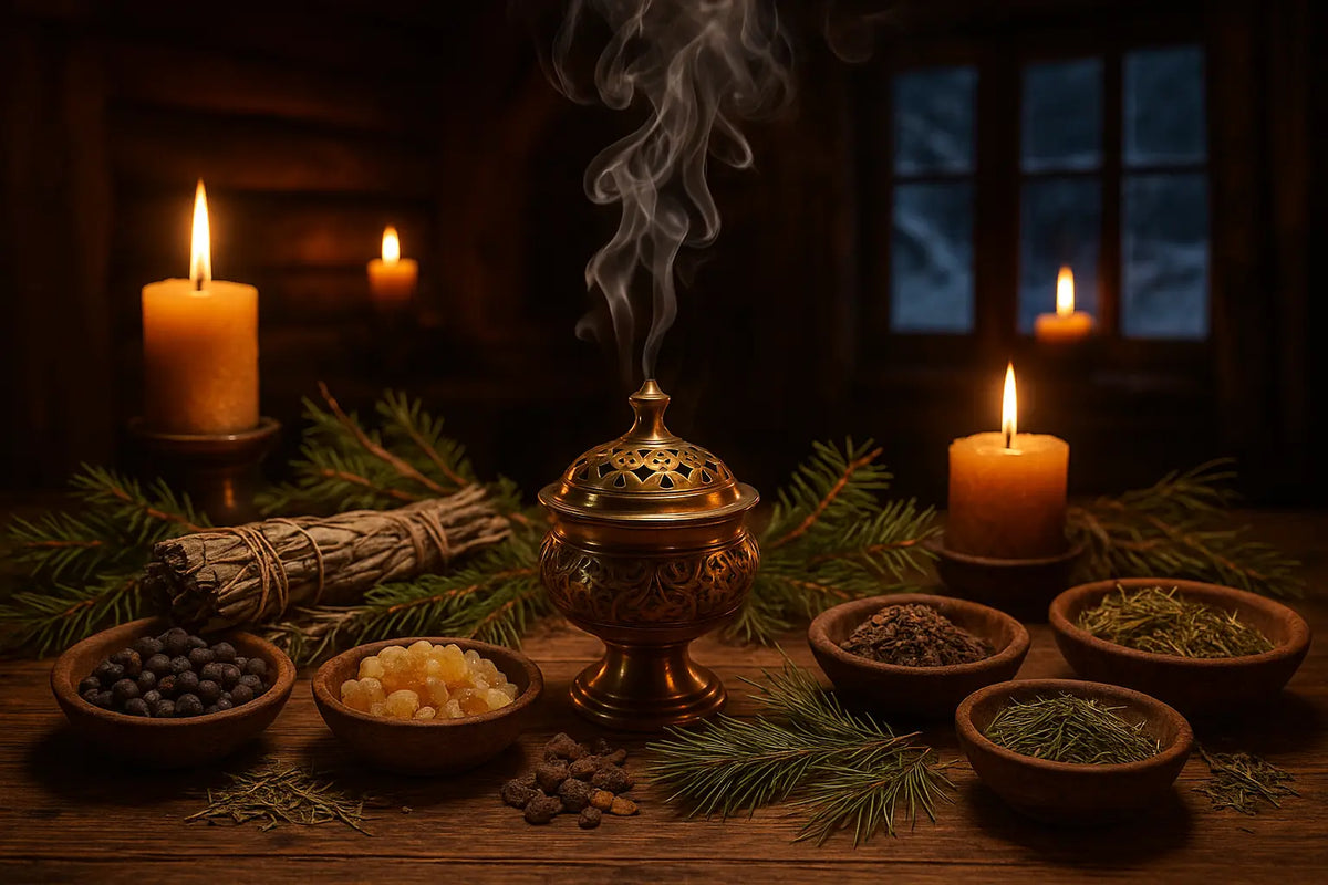 Goldener räuchergefäß mit filigranen details und rauchendem deckel im rauhnacht set bei mana shop für magische zeit