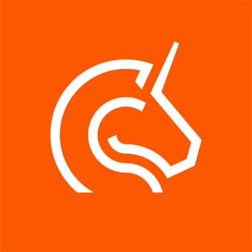 Weiße linienkunst einhorn logo auf orange hintergrund in der kollektion empfohlene produkte seguno
