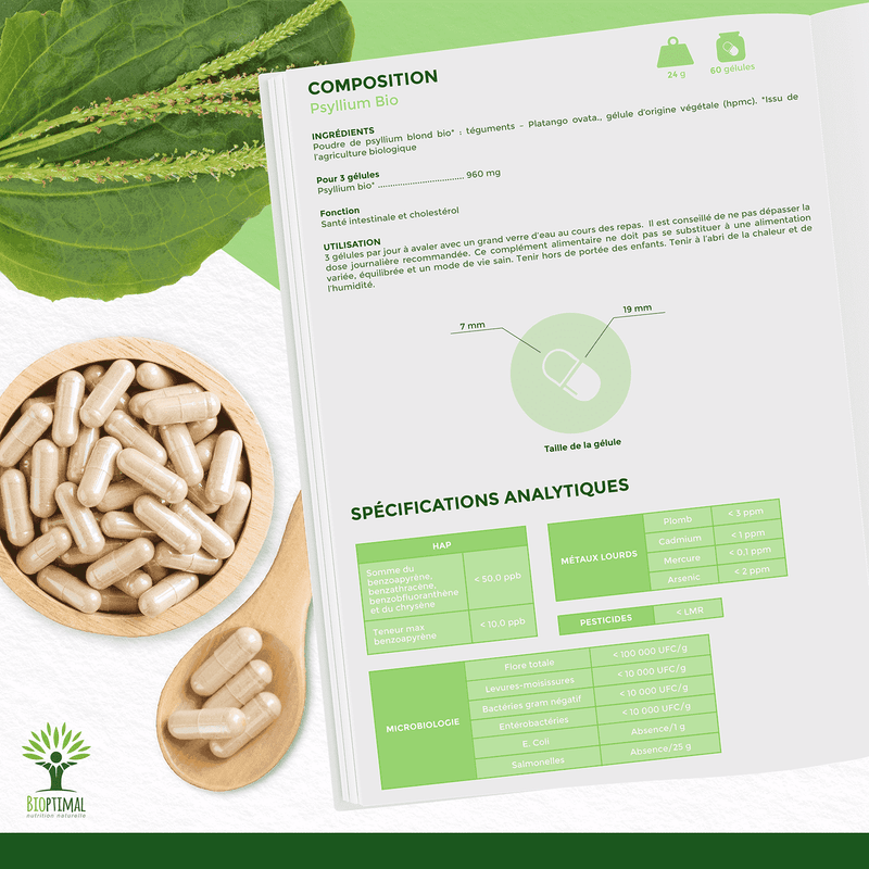 Psyllium Bio – psyllium food supplement in capsules for healthy digestion and cholesterol regulation