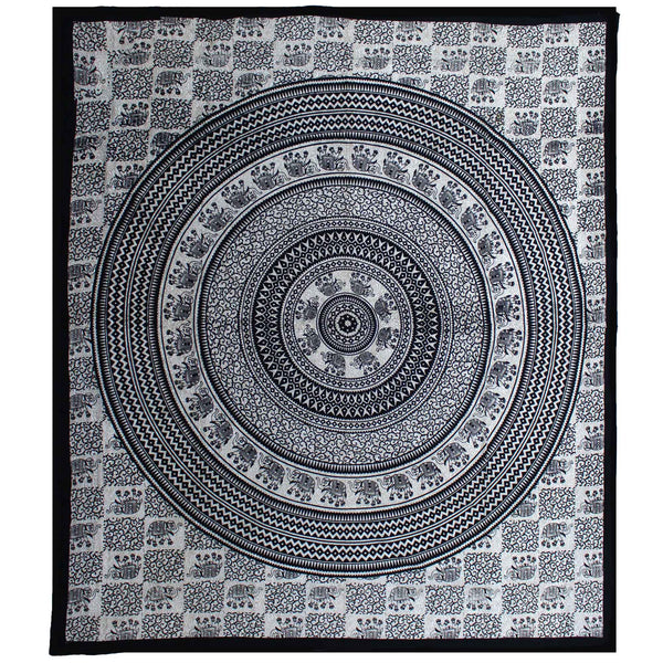 Doppelbettdecke, Ritualtuch, Wandbehang aus Baumwolle und Wandteppich — Mandala-Elefant - 230 cm x 200 cm