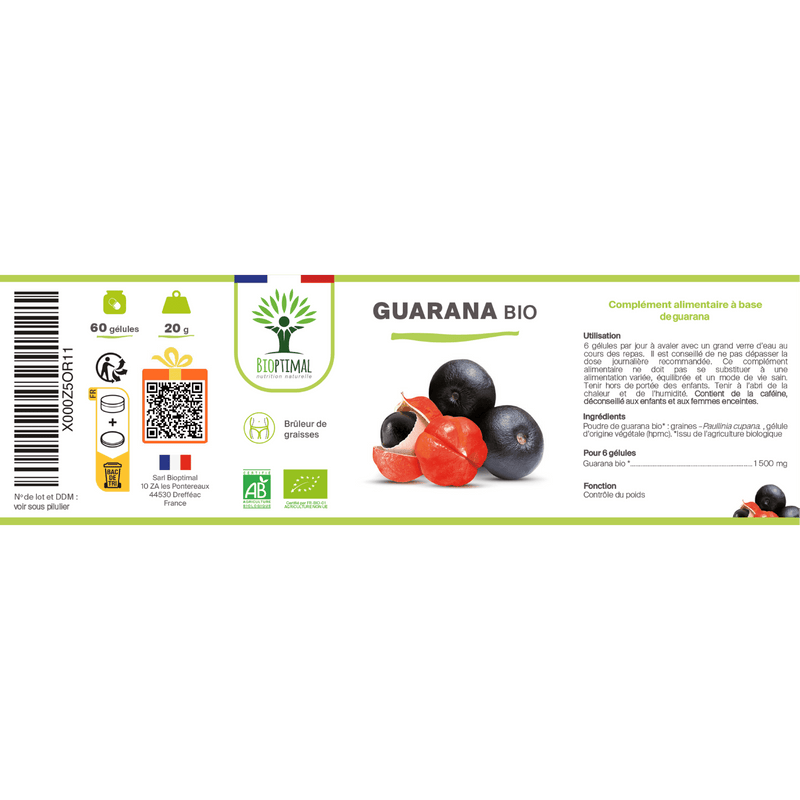 Guarana Bio – Food supplement in capsules for energy, alertness and fat burning