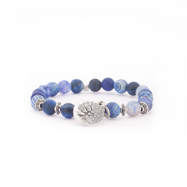 Mala Bracelet, Blue Agate - Tree of Life