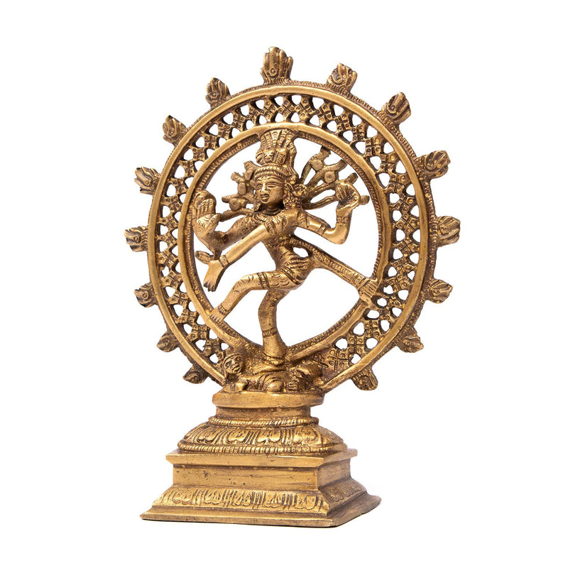 Gold-colored Shiva Nataraj figure made of brass, approx. 23 cm, golden yellow