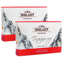 Rote und weiße rechteckige boxen von bergbalsam pure shilajit altai mumio mit gebirgsgrafikdesign