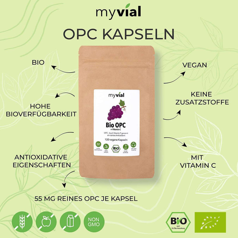 Bio OPC Kapseln Traubenkernpulver + Vit. C 120 Stück - Vegan