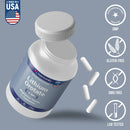 Eine geöffnete Dose Harmonify Lithium-Orotat mit Kapseln und Symbolen für GMP, glutenfrei, gentechnikfrei und laborgeprüft.