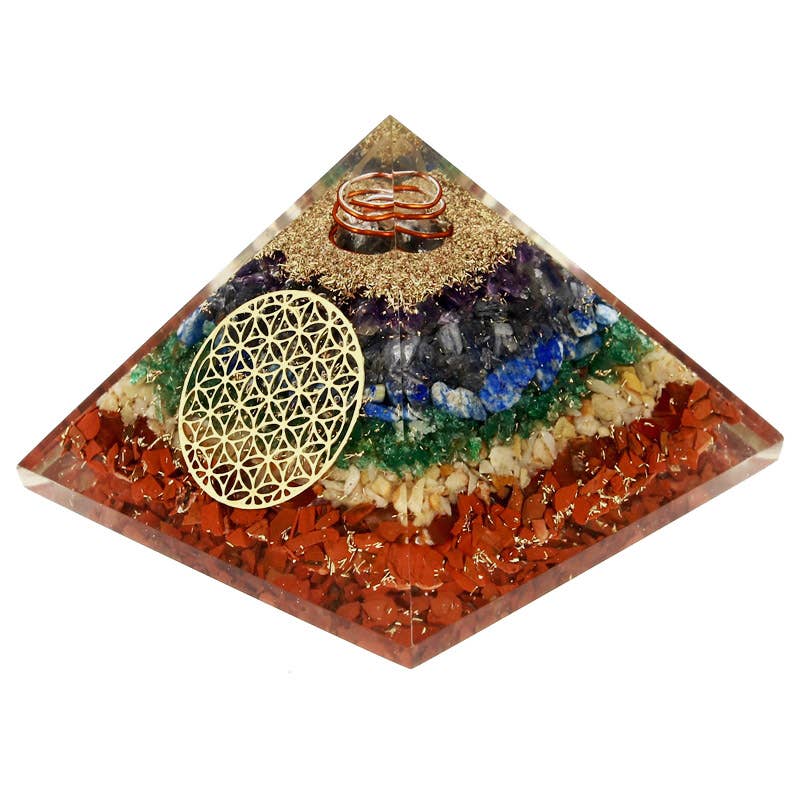 Artisans de Madagascar - Orgonit-Pyramide mit 7 Chakren, Blume des Lebens, 7,5 cm