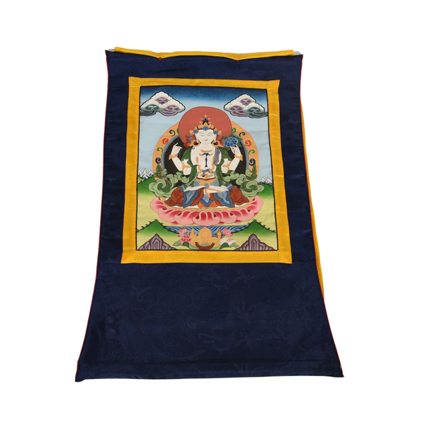 Tibetanisches Mandala Thangka Grün-Weiss-Gold – 60x40 cm