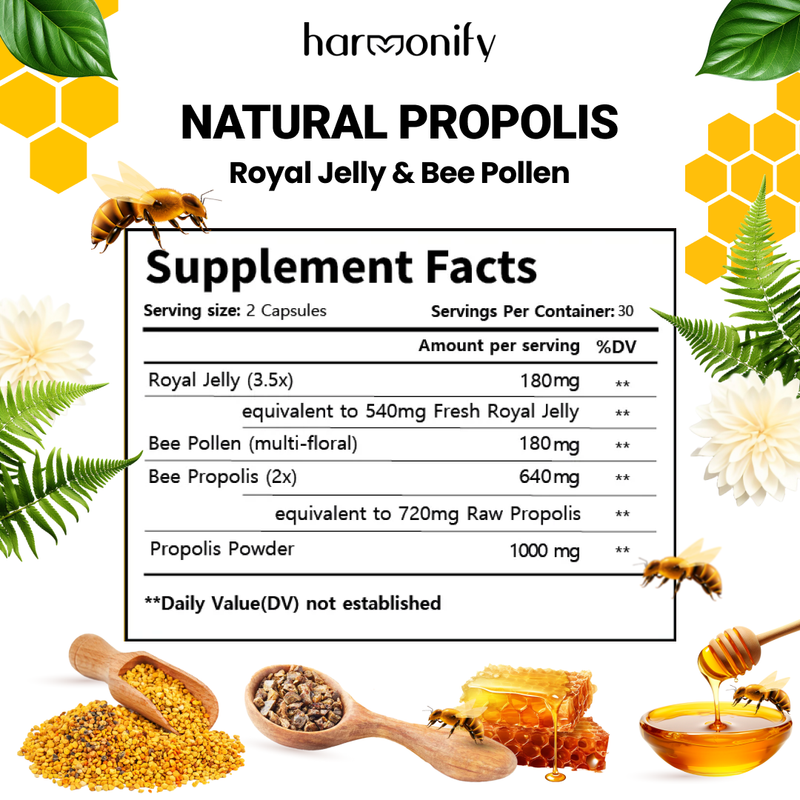 Natürliches Propolis, Royal Jelly Bee 1000 mg zur Unterstützung des Immunsystems