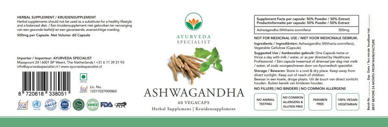 Ayurveda Specialist BV - Ashwagandha - 60 vega capsules
