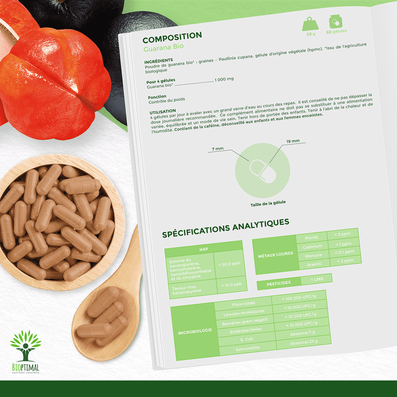 Guarana Bio – Food supplement in capsules for energy, alertness and fat burning