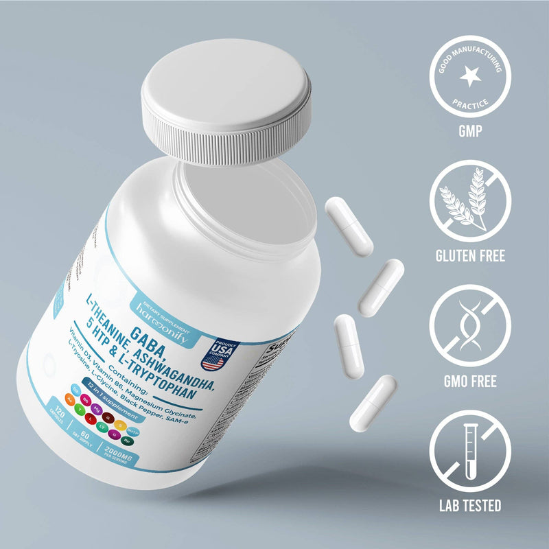 GABA L-Theanin-Ergänzungen mit Magnesiumglycinat, Ashwagandha
