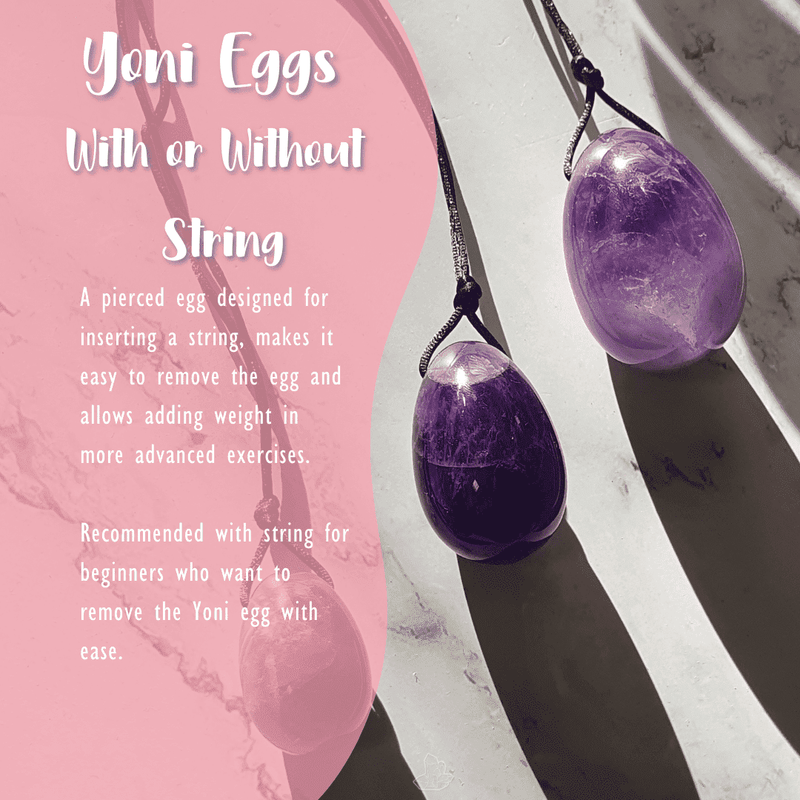 Amethyst Yoni Eierpackung mit Loch und Schnur