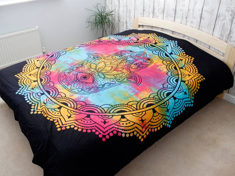 Doppelbettdecke, Ritualtuch, Wandteppich aus Baumwolle - Hamsa Schwarz - 230x200 cm