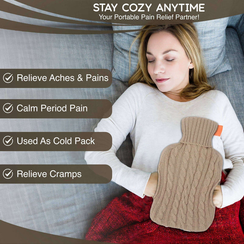 Generise hot water bottle “EXTRA WARMTH”, 2 l, with knitted cover and pockets