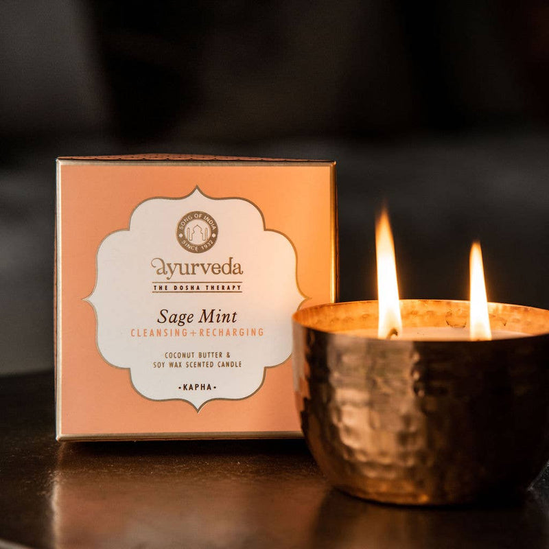 Ayurveda Specialist BV - Song of India - Bougie parfumée Kapha à la sauge et à la menthe avec 2 mèches