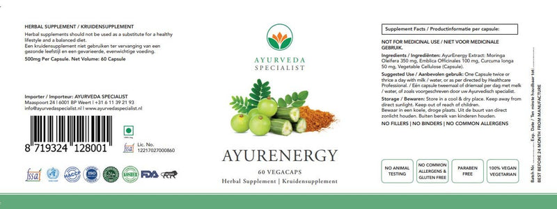 Ayurenergie 60 Kapseln – Moringa, Amla & Kurkuma für Energie & Immunsystem