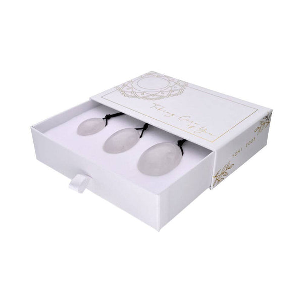 Yoni Egg Set made of white quartz with hole