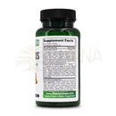 Grüne glasflasche mit schwarzemverschluss und weißem etikett der siberian green formula mit essential herbs als superfoods siberian green ergänzung
