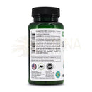 Grüne glasflasche mit schwarzem verschluss und weißem etikett der 28 superfoods formula 60 tabletten mit siberian green formula und essentiellen kräutern anzeigen die rückseite zeigt produktinformationen zertifizierungen und herstellungsdetails