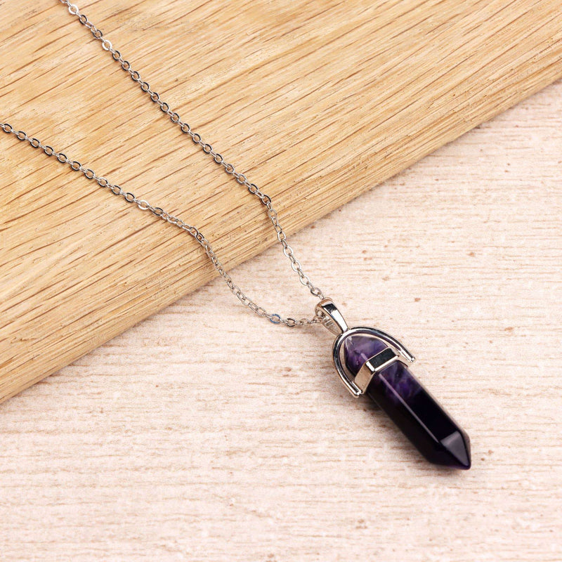 Collier plaqué argent — pendentif en agate violette