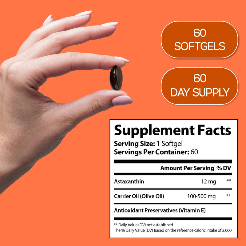 HARMONIFY - HARMONIFY Astaxanthin 12mg – 60 Weichkapseln | 60-Tage-Vorrat | Mit Olivenöl & Vitamin E | Potente antioxidative Unterstützung für Haut, Augen & Gelenke