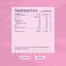 Nahaufnahme einer rosa Nährwerttabelle für Myga Collagen Gummies.