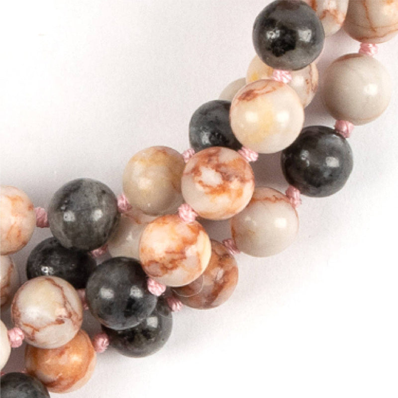 Mala Pearl Necklace - Healing Labradorite Rose Quartz