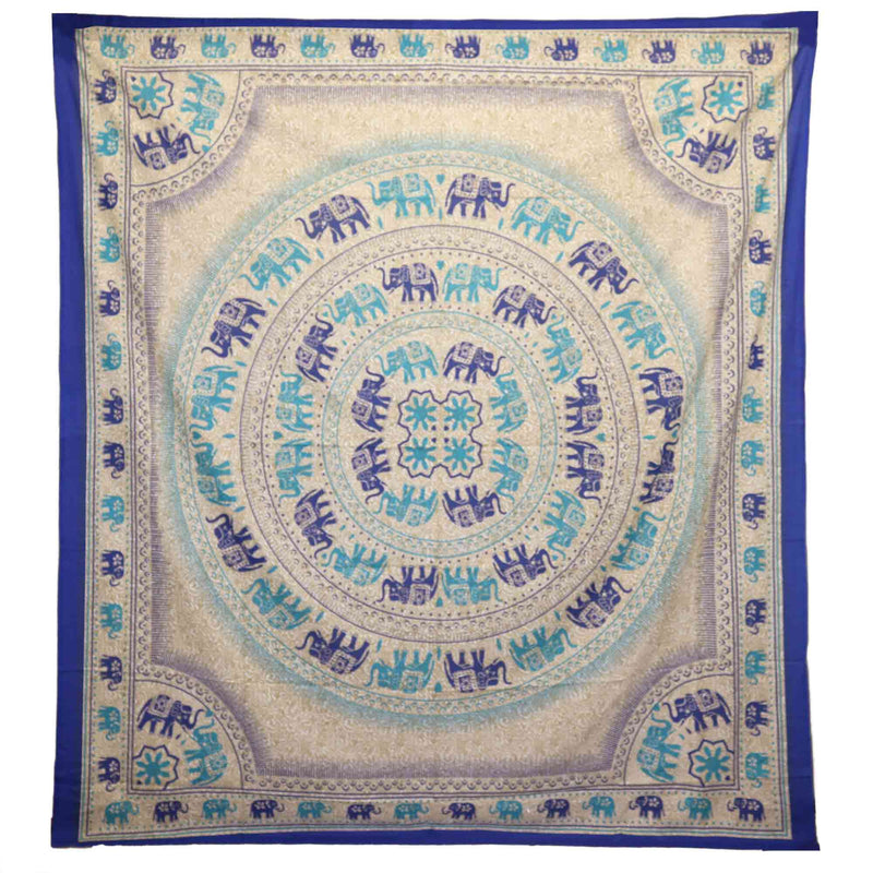 Wandteppich Ritualtuch 212 x 193 - Elefanten-Mandala - Blau